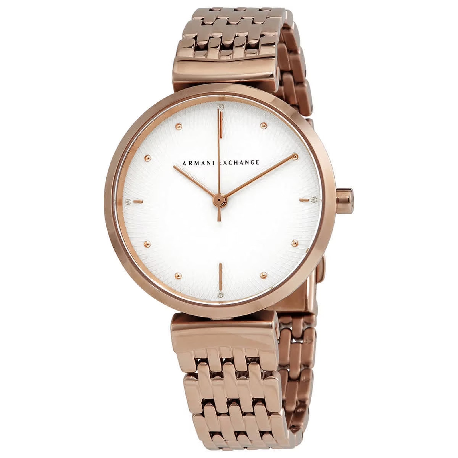 Armani Exchange Women Rose Gold Guilloche Dial Bracelet Watch Stainless Gold Armani Exchange Women Rose Gold Guilloche Dial Bracelet Watch Stainless Gold